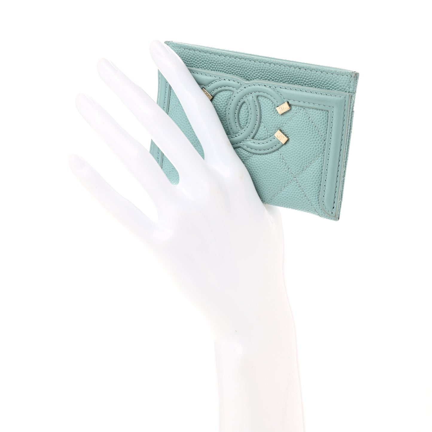 Caviar Quilted Filigree Card Holder Light Blue