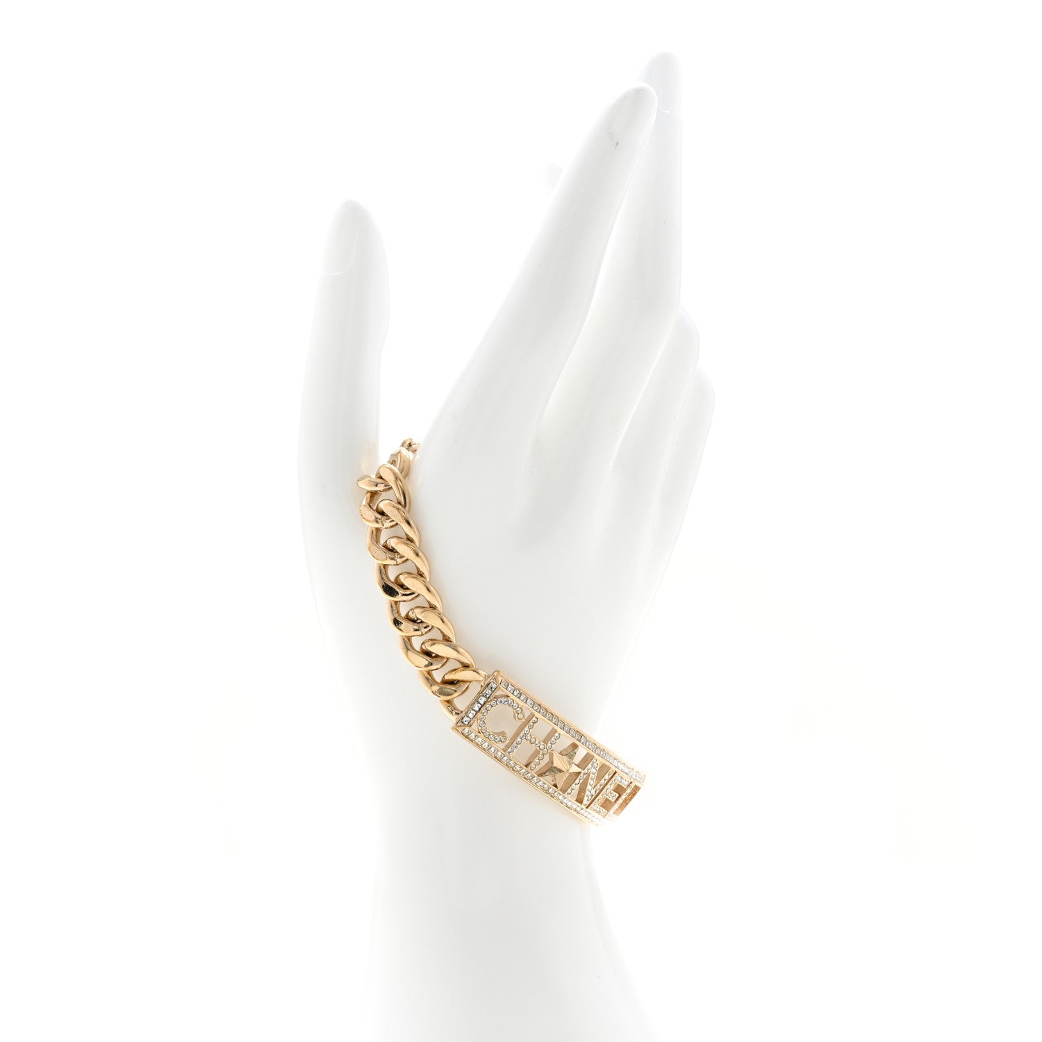Chanel Crystal Chain Baguette Logo Star Bracelet Gold 2 of 5