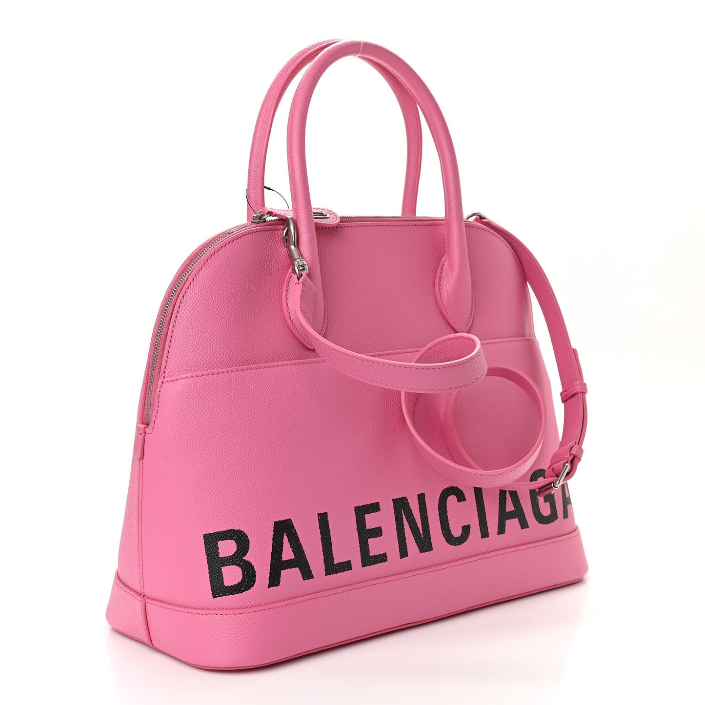 Signature Grained Calfskin Logo M Ville Top Handle Bag Rose Bubblegum Black