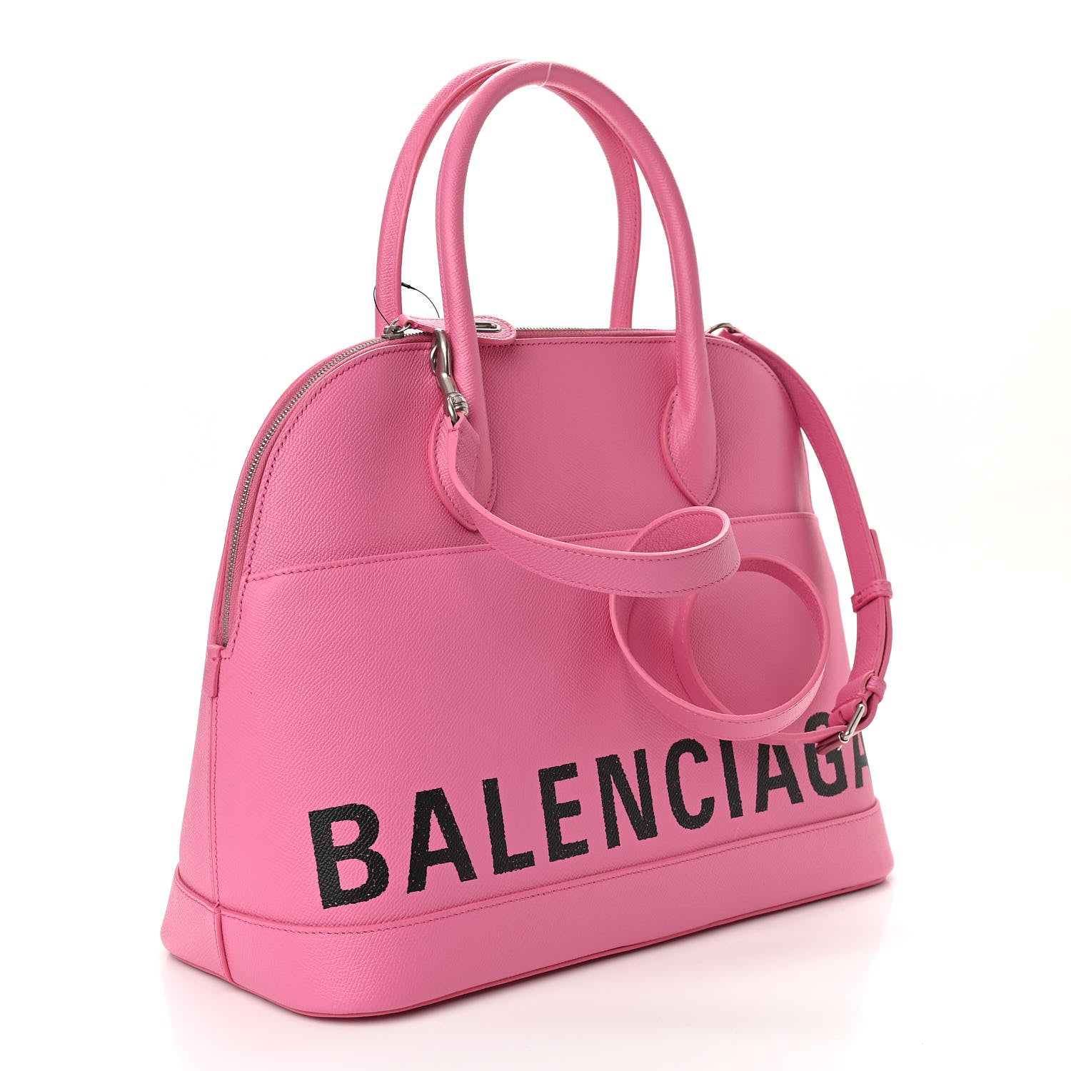 Balenciaga Signature Grained Calfskin Logo M Ville Top Handle Bag Rose Bubblegum Black 3 of 11