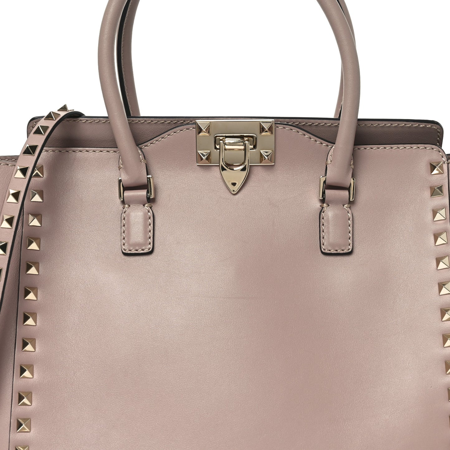 Vitello Small Rockstud Double Handle Tote Poudre