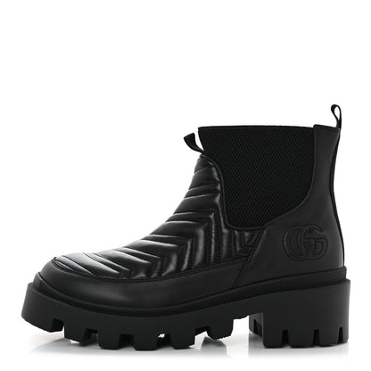 Gucci Calfskin Nappa Matelasse Frances Chelsea Boots 38.5 Black 1 of 10