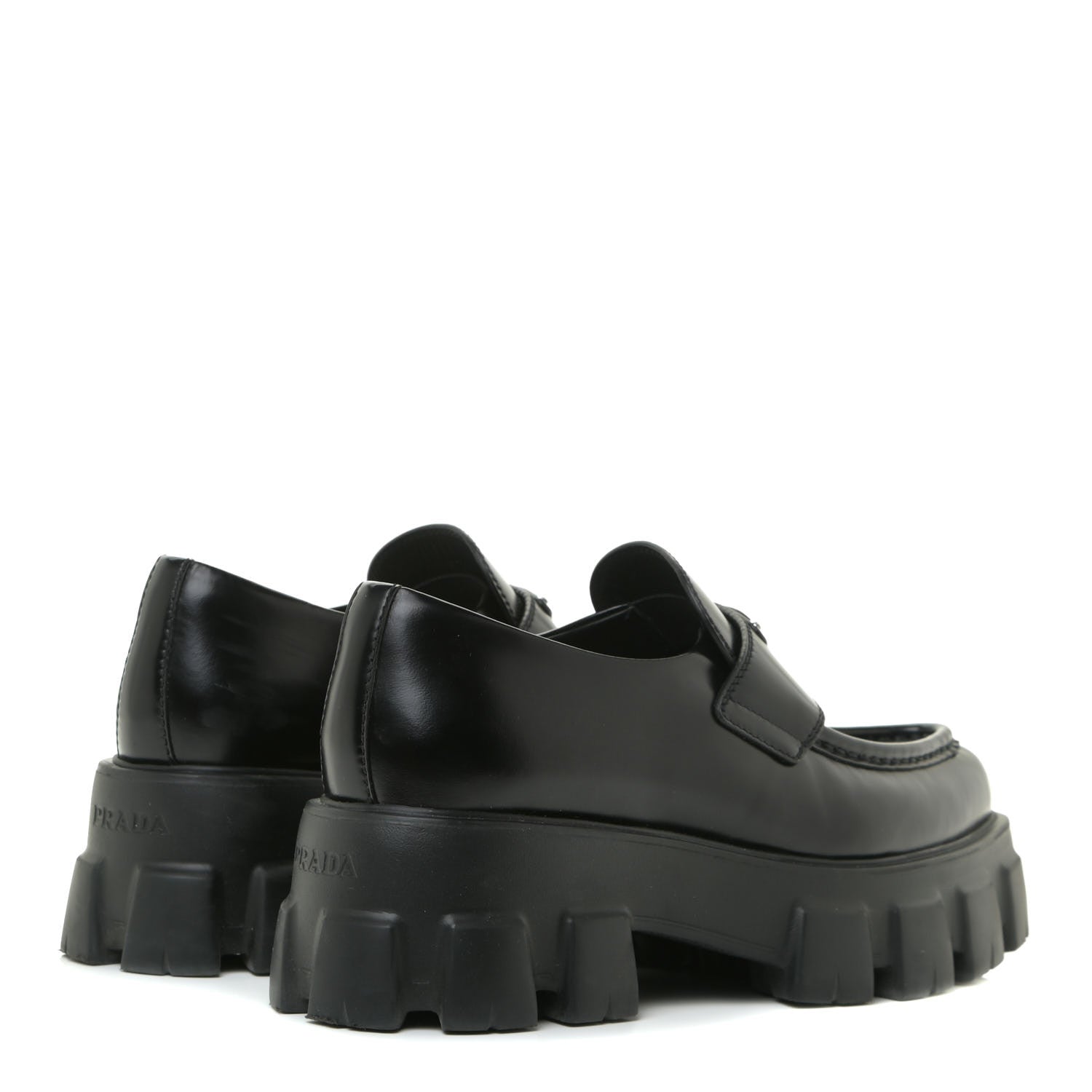 Prada Spazzolato Triangle Logo Monolith Pointy 55mm Loafers 37.5 Black 4 of 17