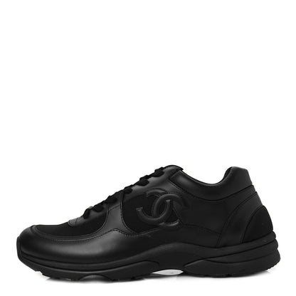 Chanel Fabric Calfskin Suede Mens CC Sneakers 45 Black 1 of 6