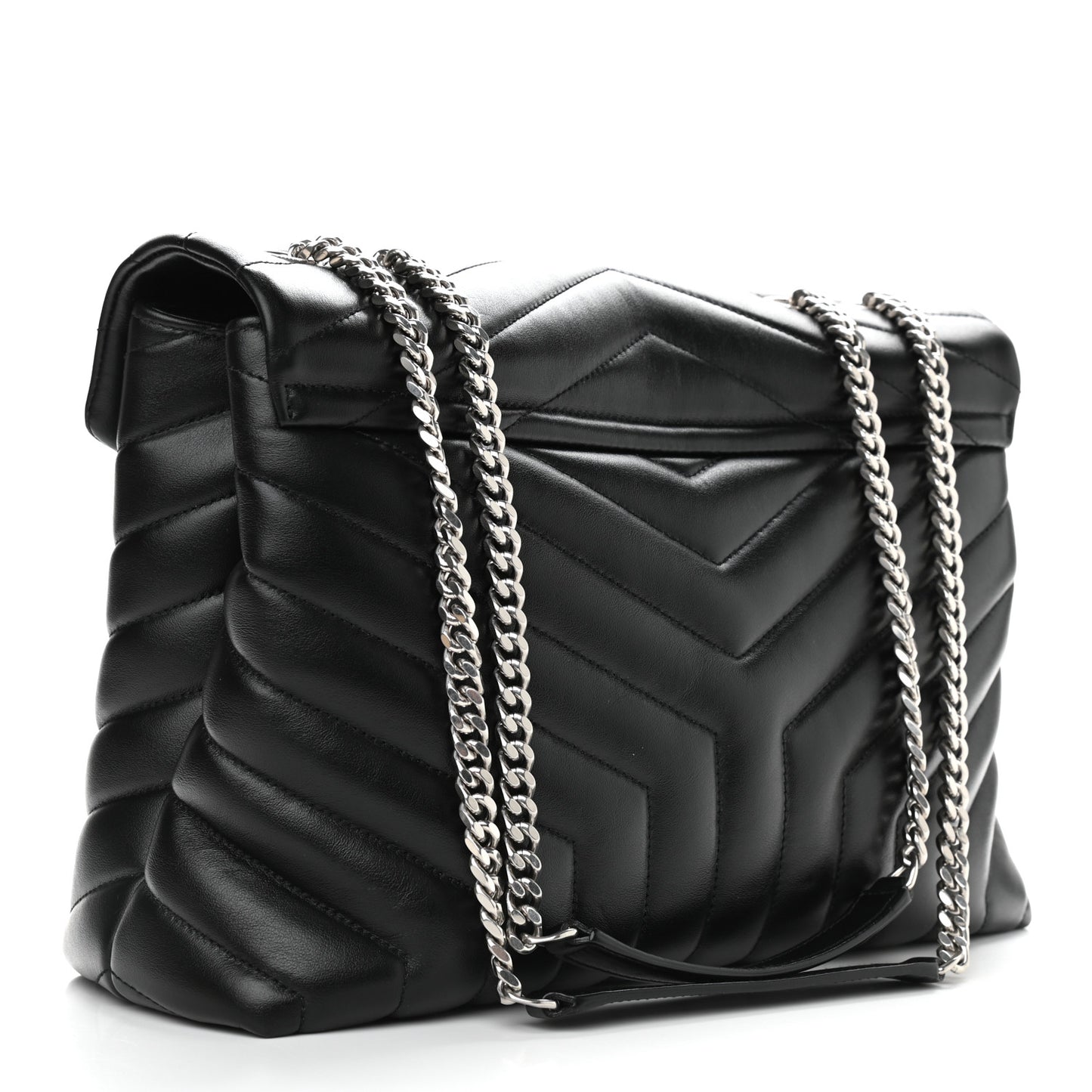 Calfskin Y Quilted Monogram Medium Loulou Chain Satchel Black