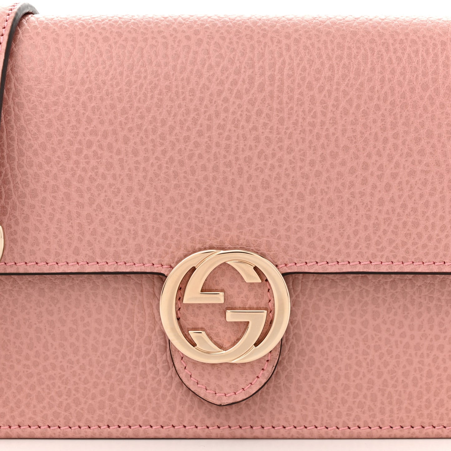 Dollar Calfskin Interlocking G Chain Wallet Soft Pink