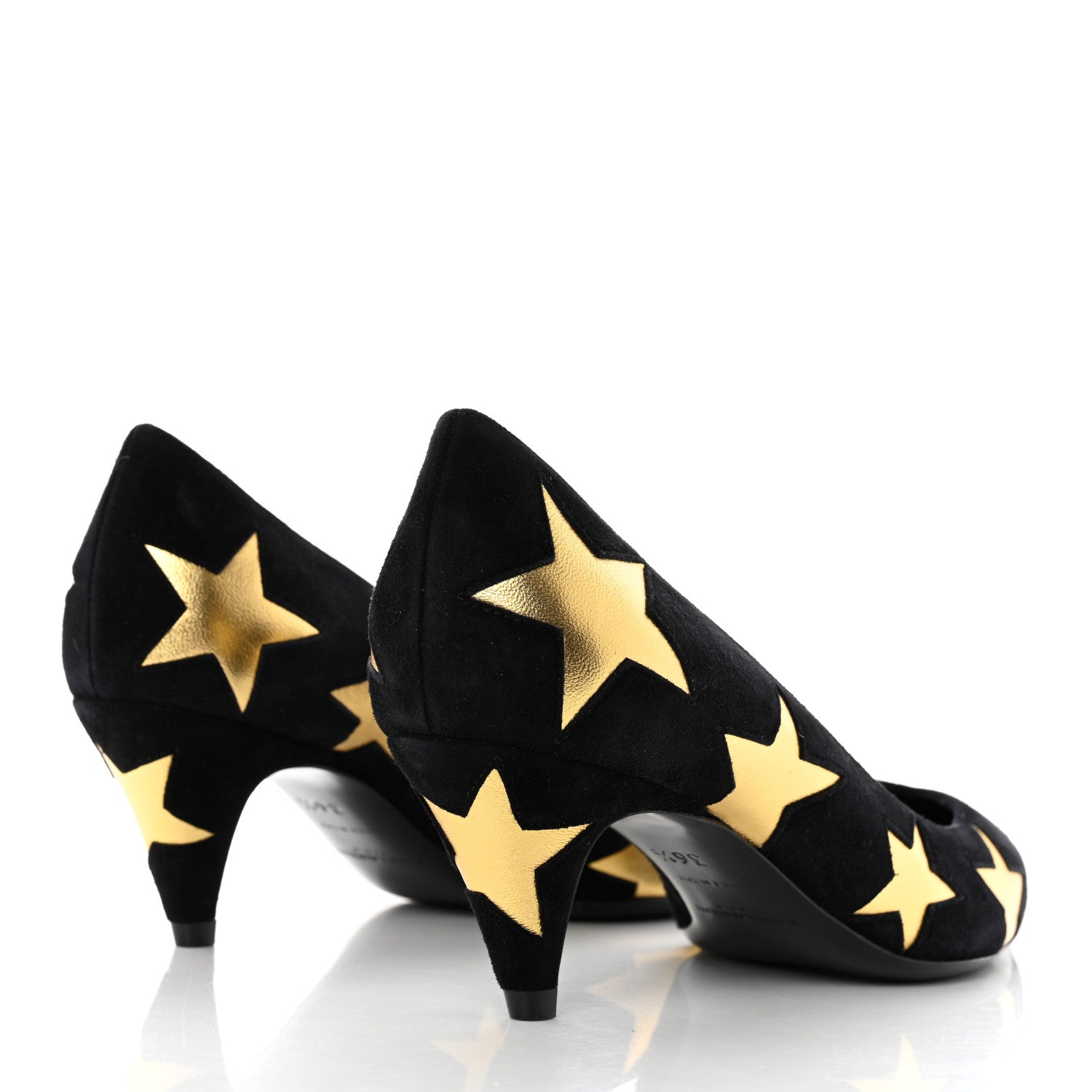 Saint Laurent Kid Scamosciato Kiki 55 Star Pumps 36.5 Black Oro 4 of 9