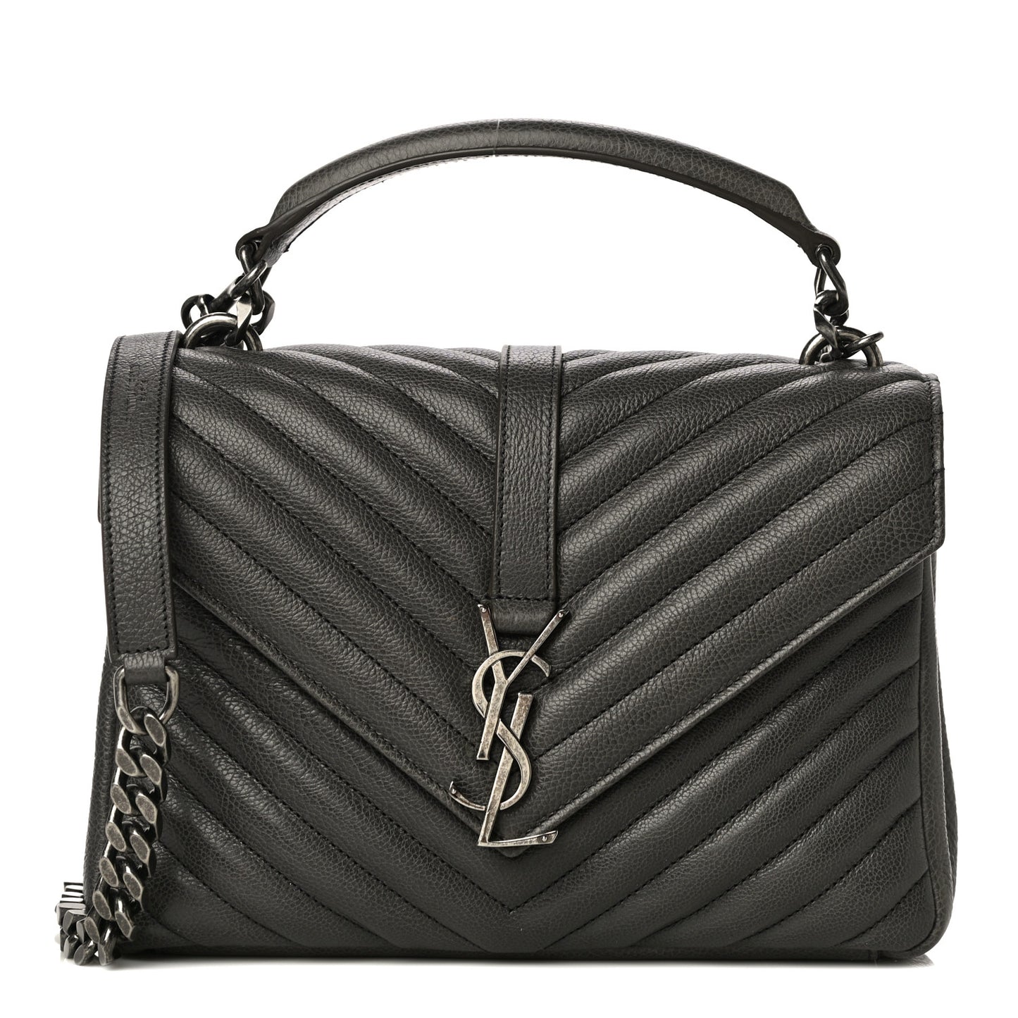 Sheepskin Matelasse Chevron Monogram Medium College Bag Asphalt
