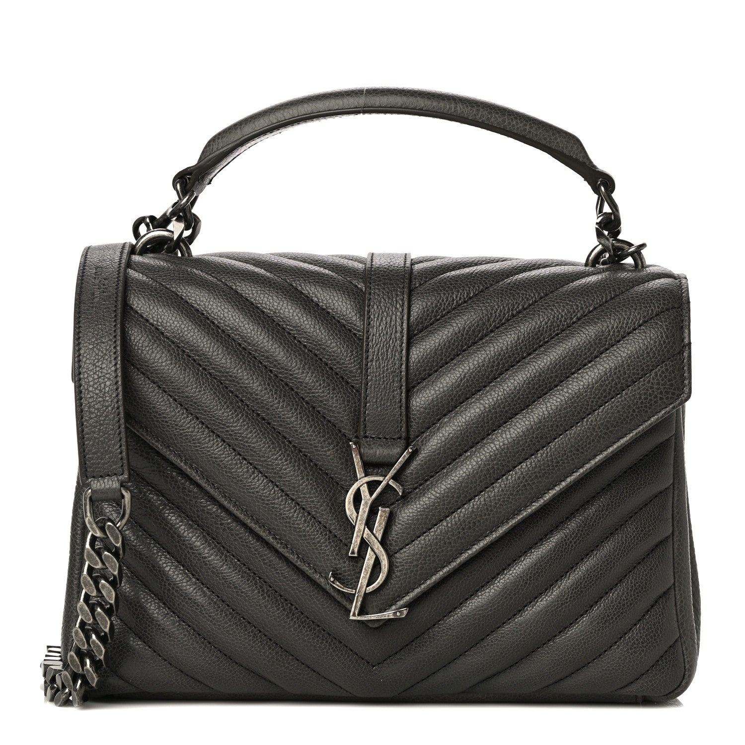 Saint Laurent Sheepskin Matelasse Chevron Monogram Medium College Bag Asphalt 1 of 12