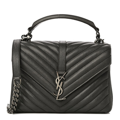 Saint Laurent Sheepskin Matelasse Chevron Monogram Medium College Bag Asphalt 1 of 12