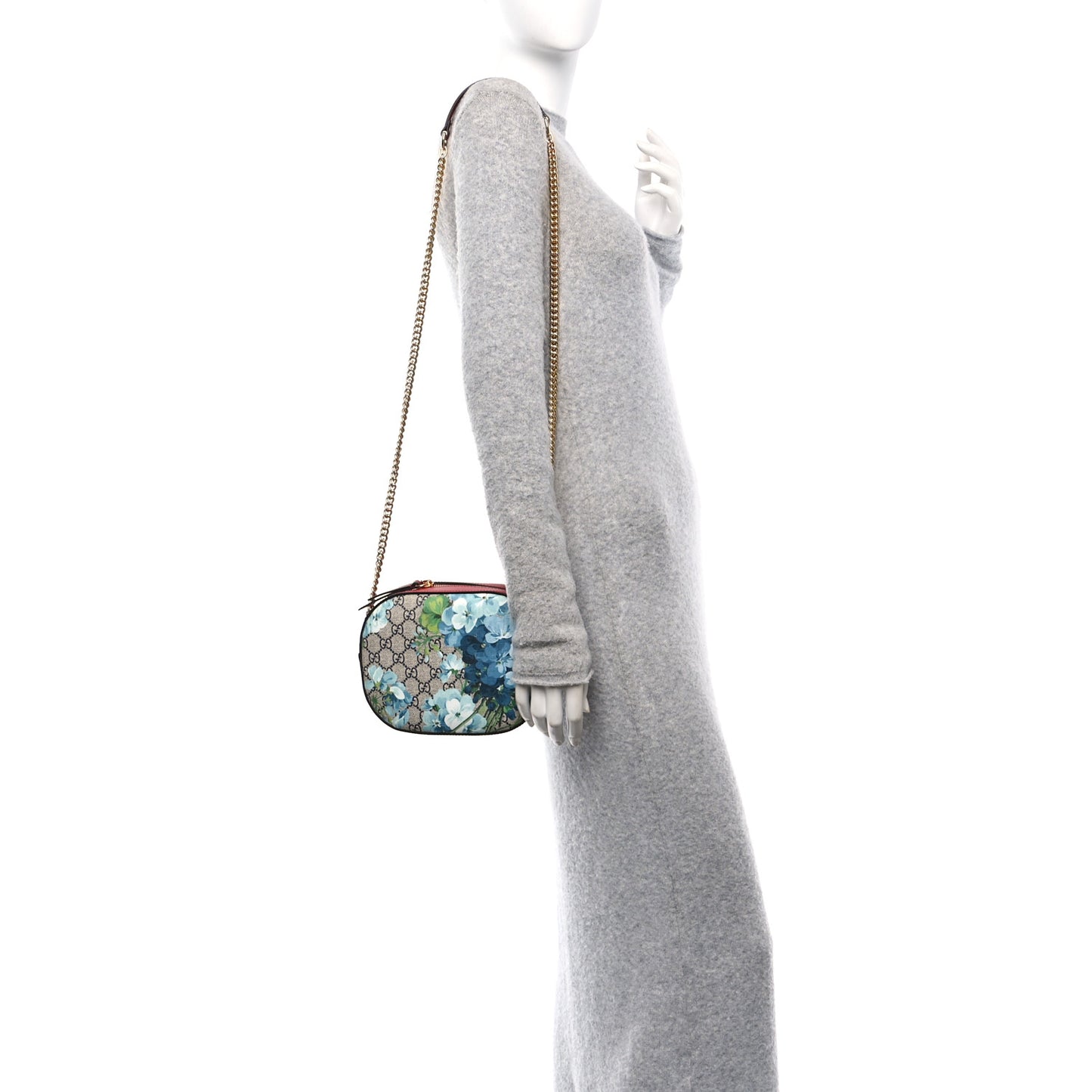 GG Supreme Monogram Blooms Mini Chain Shoulder Bag Beige Blue Navy Hibiscus Red