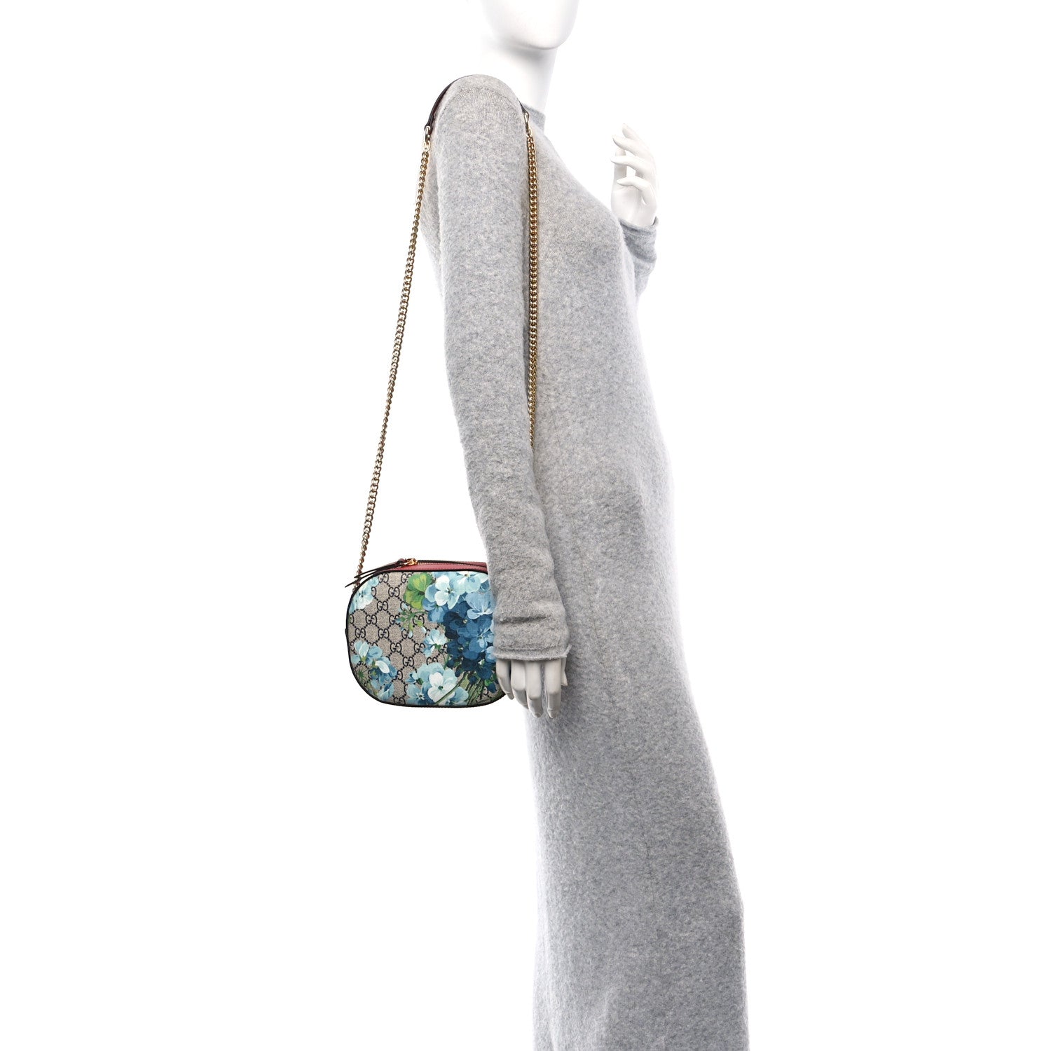 Gucci GG Supreme Monogram Blooms Mini Chain Shoulder Bag Beige Blue Navy Hibiscus Red 2 of 11