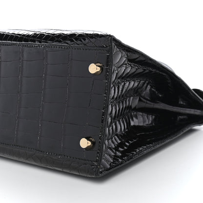 Hermes Shiny Niloticus Crocodile Kelly Sellier 32 Black 8 of 10