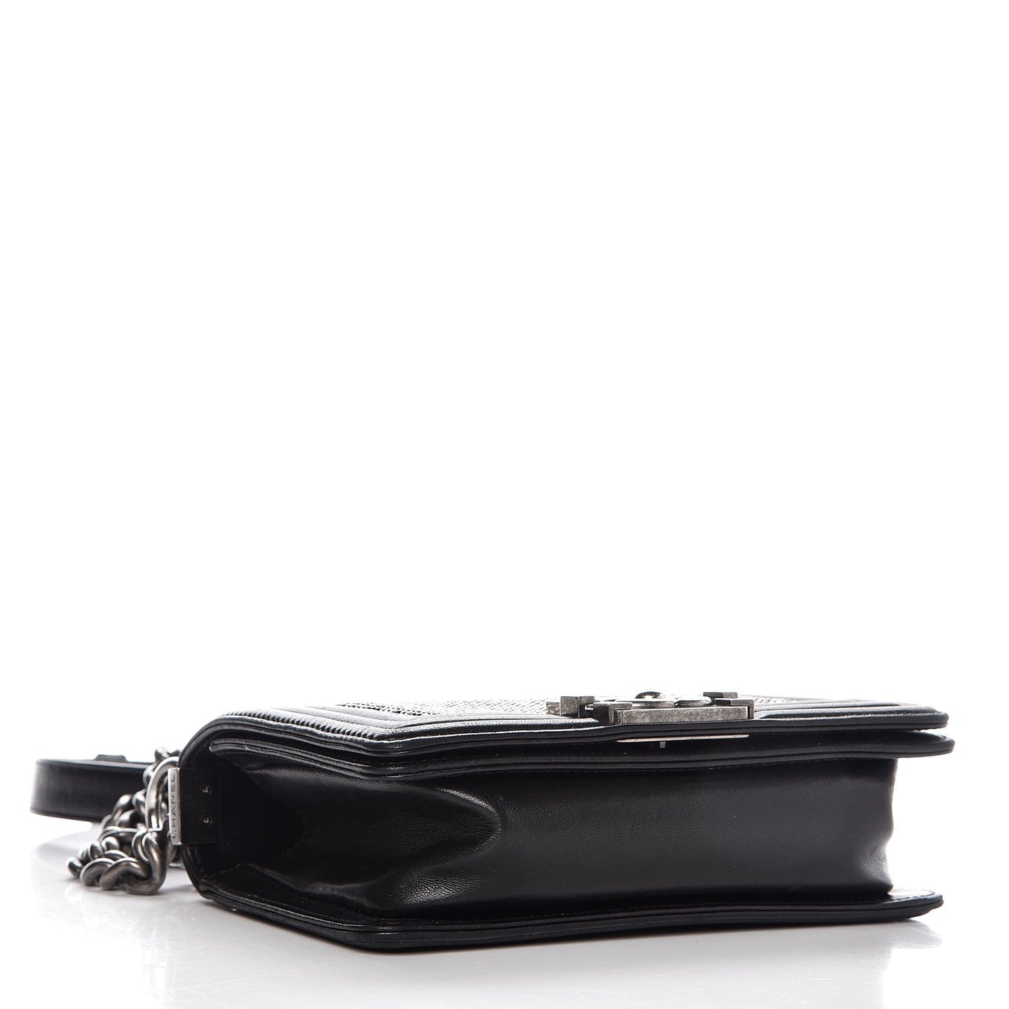 Calfskin Crystal Studded Small Studded Boy Flap Black