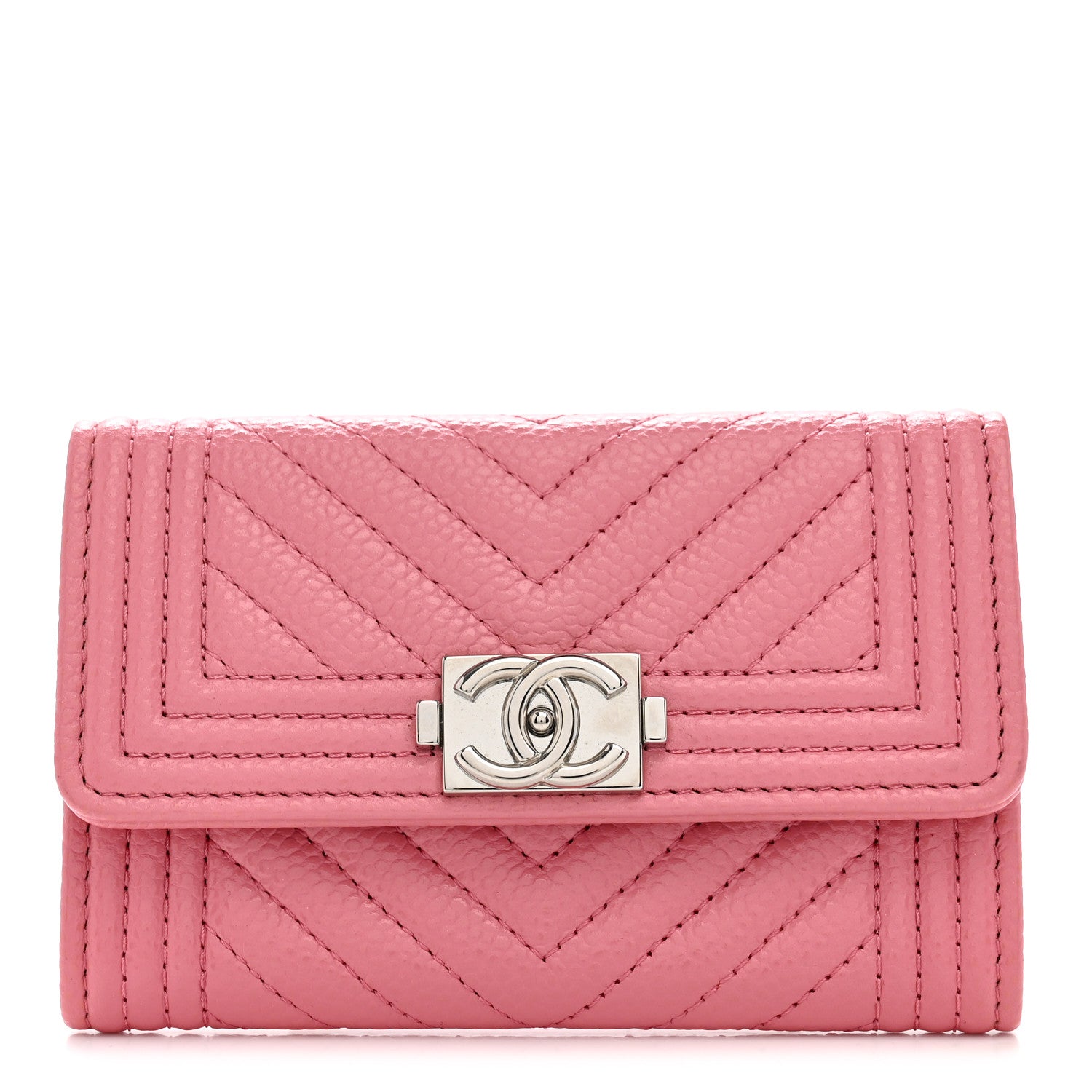 Chanel Caviar Chevron Quilted Boy Card Holder Wallet Dark Pink 1 of 9