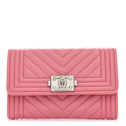 Chanel Caviar Chevron Quilted Boy Card Holder Wallet Dark Pink 1 of 9