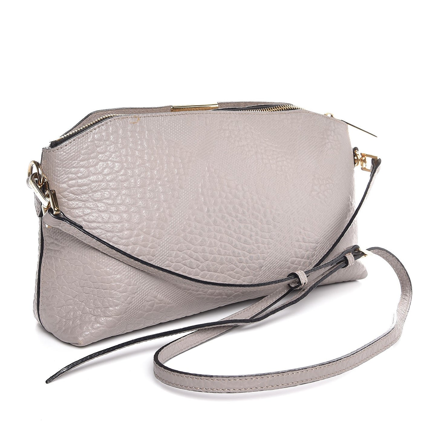 Signature Grain Calfskin Check Embossed Small Chichester Crossbody Clutch Bag Pale Grey