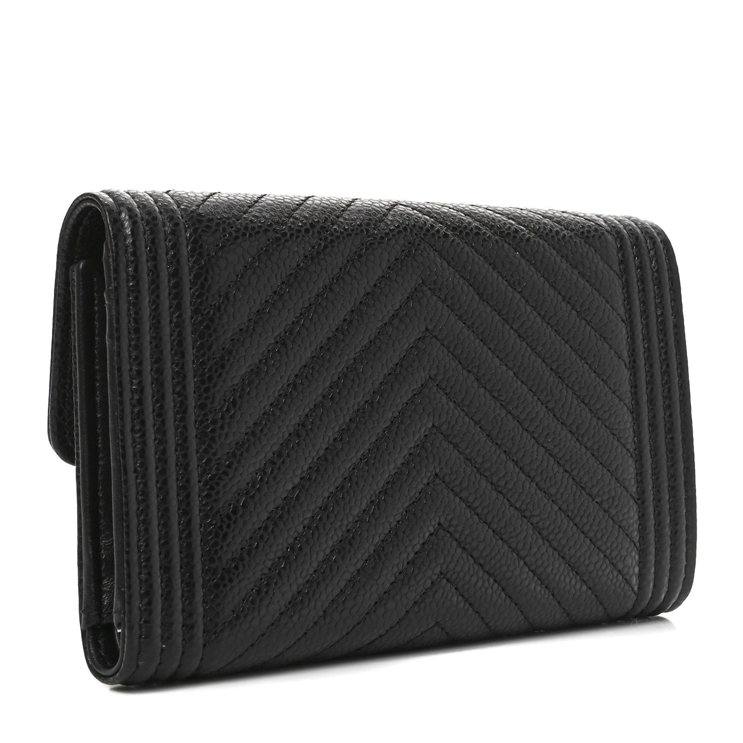Caviar Chevron Quilted Medium Boy Flap Wallet Black