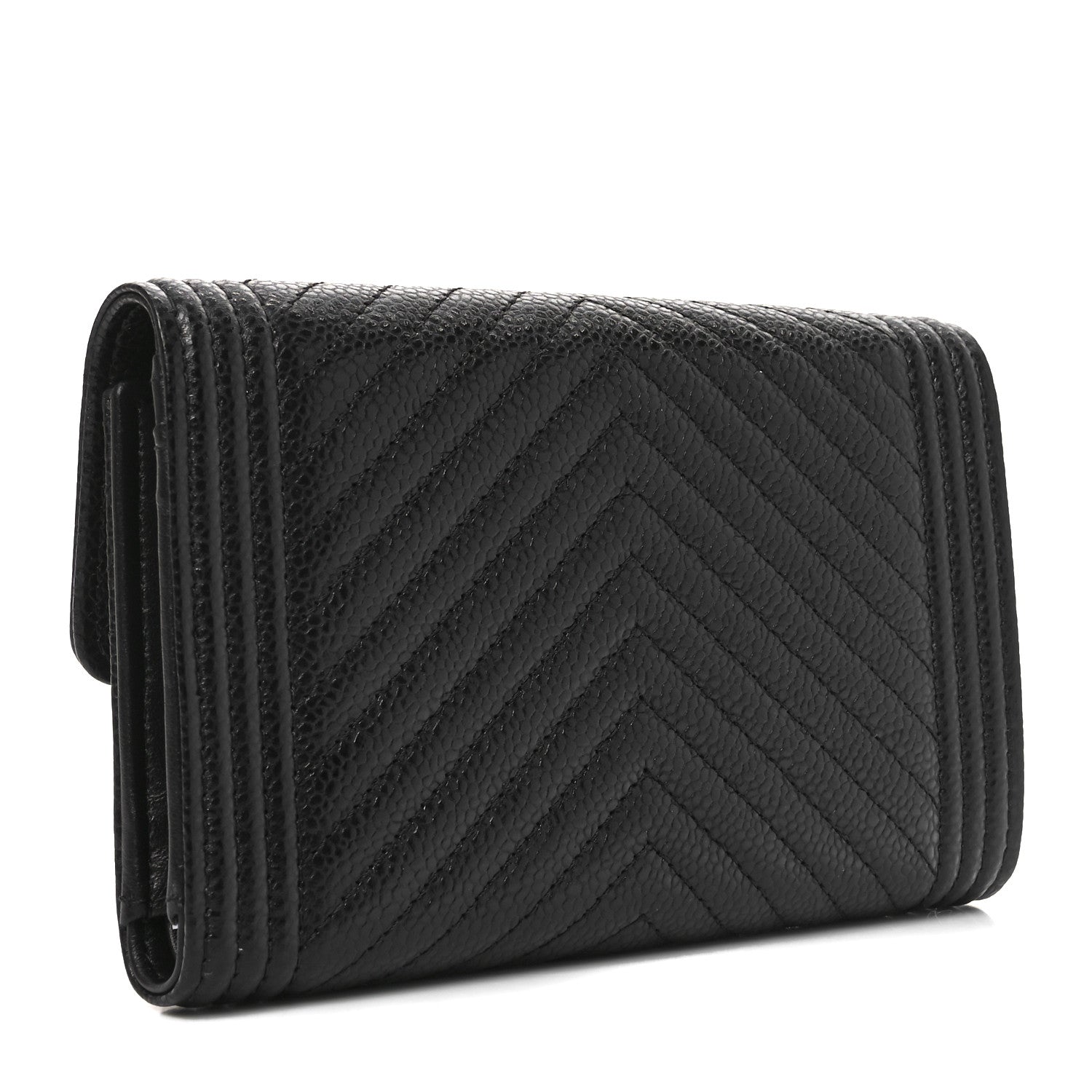 Chanel Caviar Chevron Quilted Medium Boy Flap Wallet Black 3 of 9
