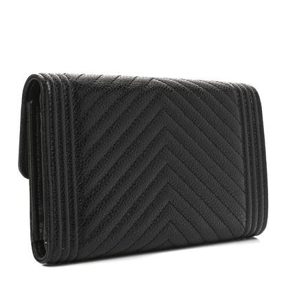 Chanel Caviar Chevron Quilted Medium Boy Flap Wallet Black 3 of 9