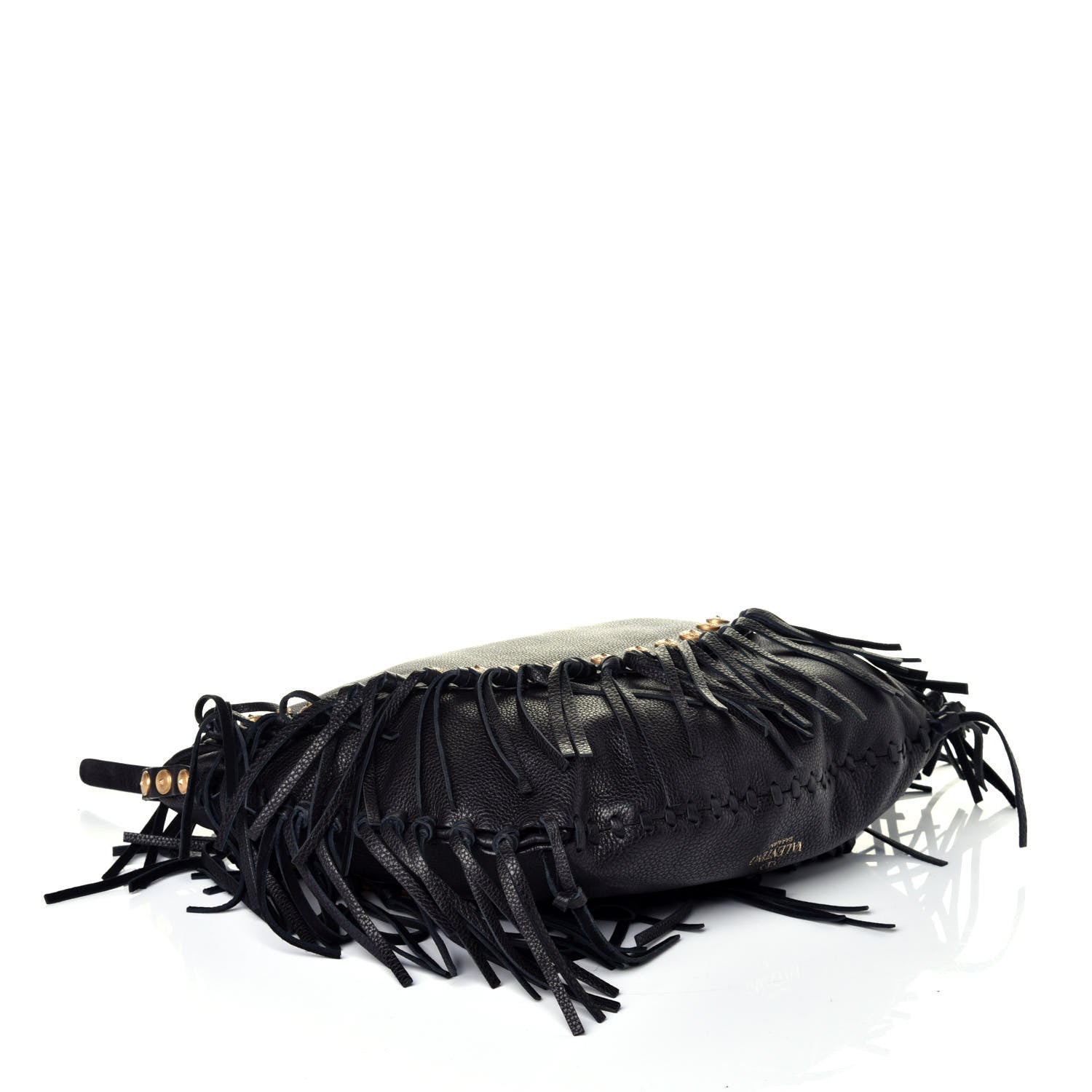 Valentino Garavani Grained Calfskin C-Rockee Fringe Hobo Black 4 of 8