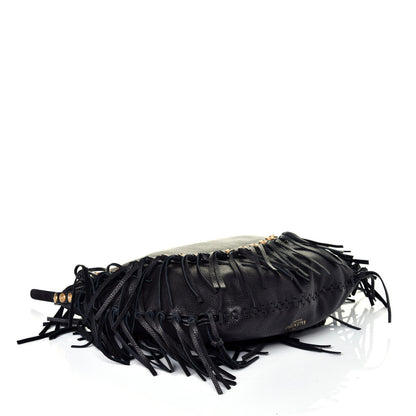 Valentino Garavani Grained Calfskin C-Rockee Fringe Hobo Black 4 of 8