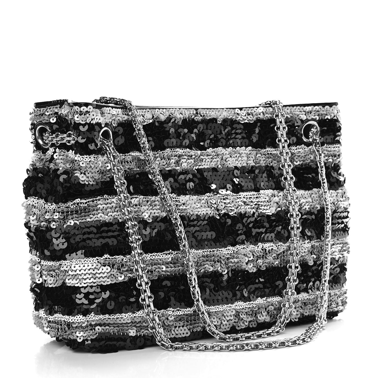 Sequin Striped Mademoiselle Tote Black Silver