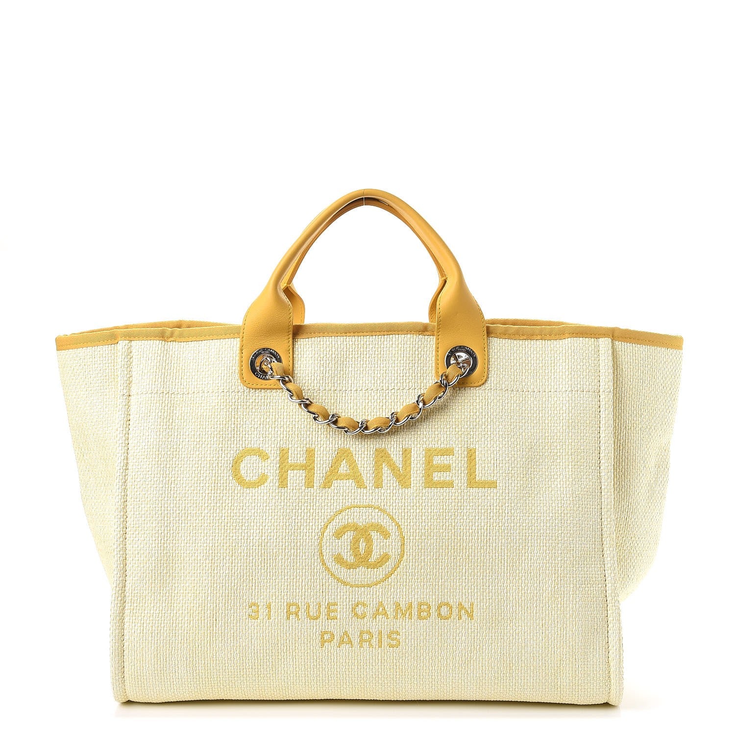 Chanel Woven Straw Raffia Large Deauville Tote Yellow 1 of 9