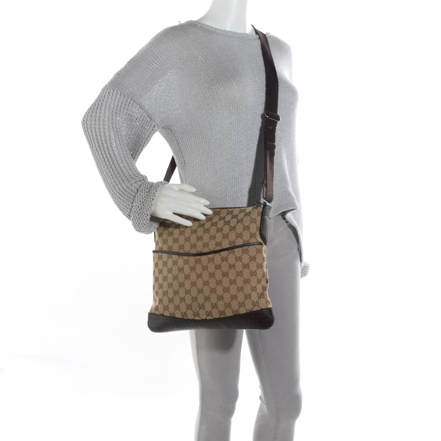 Monogram Calfskin Perforated Medium Flat Messenger Bag Dark Brown