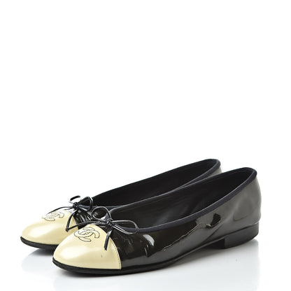 Chanel Patent Cap Toe Ballerina Flats 36.5 Black 3 of 13