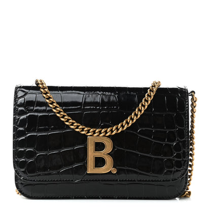 Balenciaga Crocodile Embossed Patent B Wallet On Chain Black 1 of 4