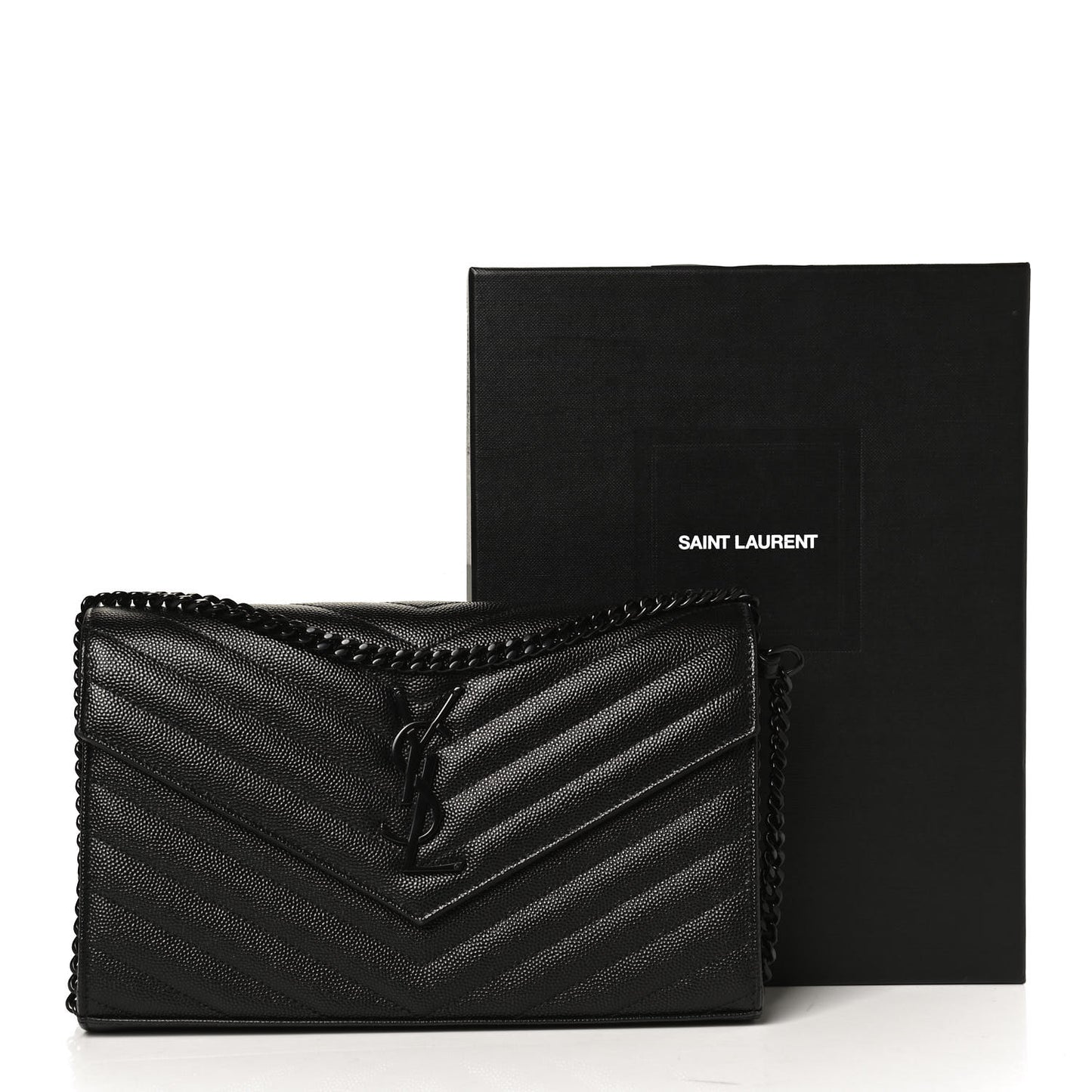 Grain De Poudre Matelasse Chevron Monogram Chain Wallet Black