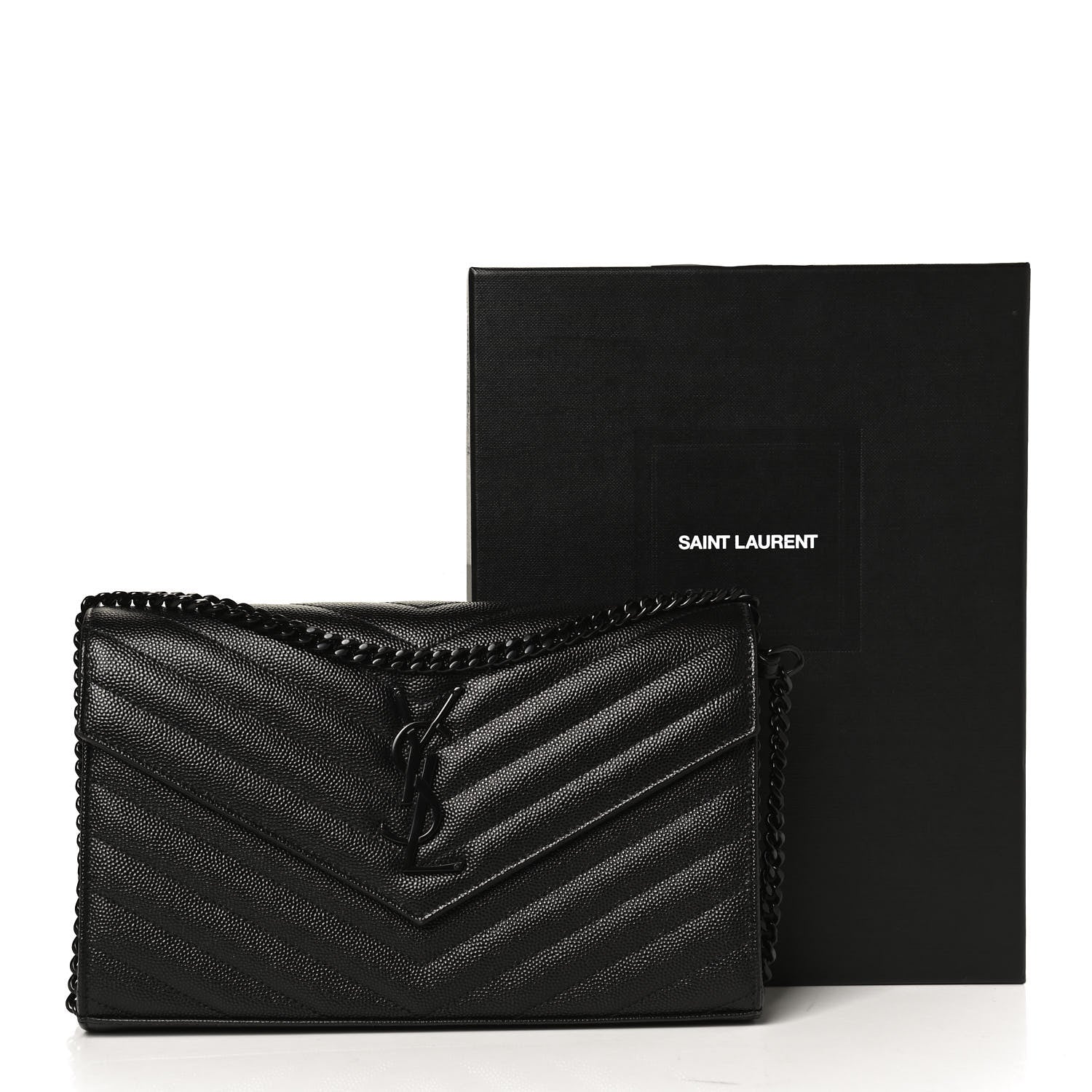 Saint Laurent Grain De Poudre Matelasse Chevron Monogram Chain Wallet Black 11 of 11