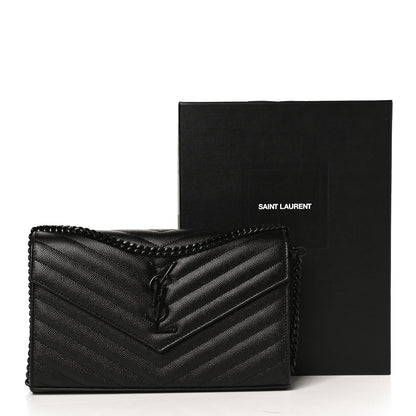 Saint Laurent Grain De Poudre Matelasse Chevron Monogram Chain Wallet Black 11 of 11