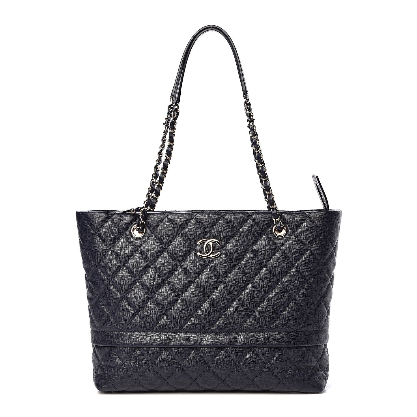 Caviar Quilted Small Zipped Shopping Tote Navy Blue