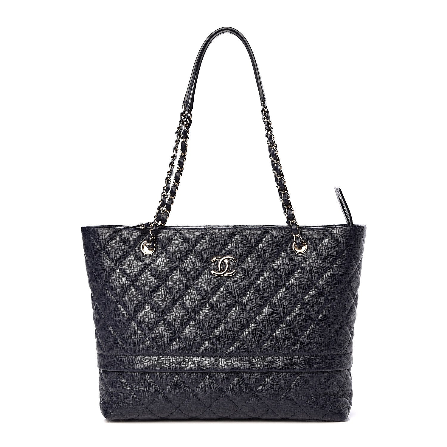 Chanel Caviar Quilted Small Zipped Shopping Tote Navy Blue 2 of 16