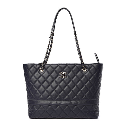 Chanel Caviar Quilted Small Zipped Shopping Tote Navy Blue 2 of 16