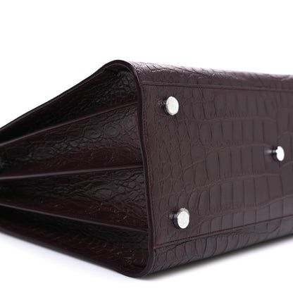 Saint Laurent Calfskin Crocodile Embossed Small Sac de Jour Amaranto 10 of 12