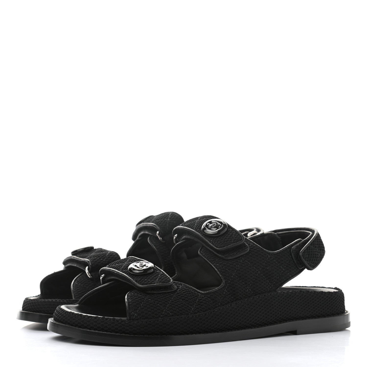 Chanel Fabric Velcro Dad Sandals 39.5 Black 3 of 9
