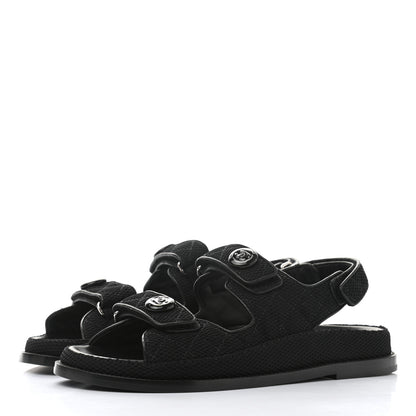 Chanel Fabric Velcro Dad Sandals 39.5 Black 3 of 9