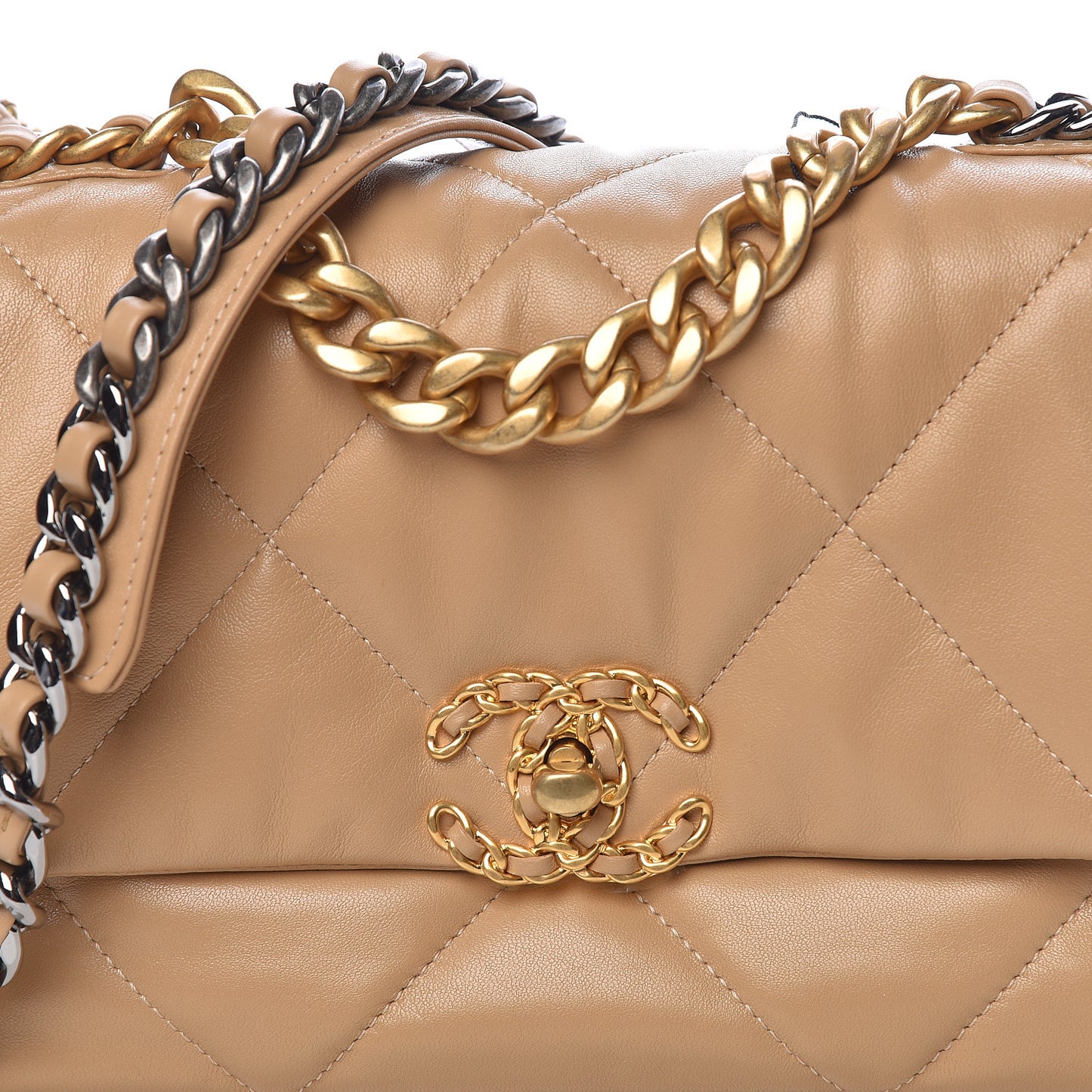 Lambskin Quilted Medium 19 Flap Dark Beige