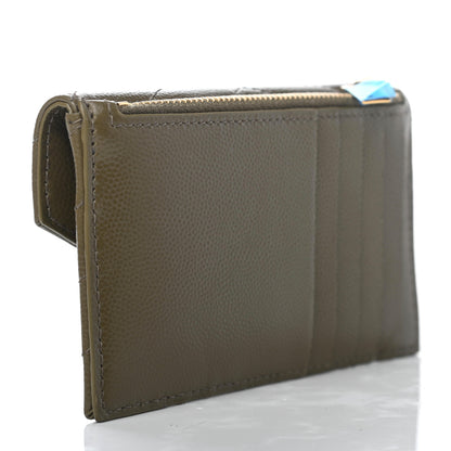 Saint Laurent Grain De Poudre Matelasse Chevron Monogram Compact Wallet Khaki 2 of 4