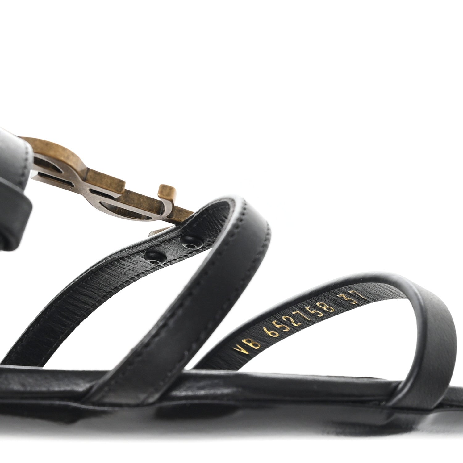 Saint Laurent Calfskin Cassandra Monogram Sandals 37 Black 9 of 10