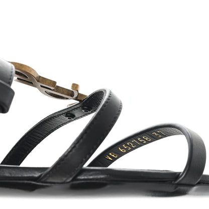 Saint Laurent Calfskin Cassandra Monogram Sandals 37 Black 9 of 10