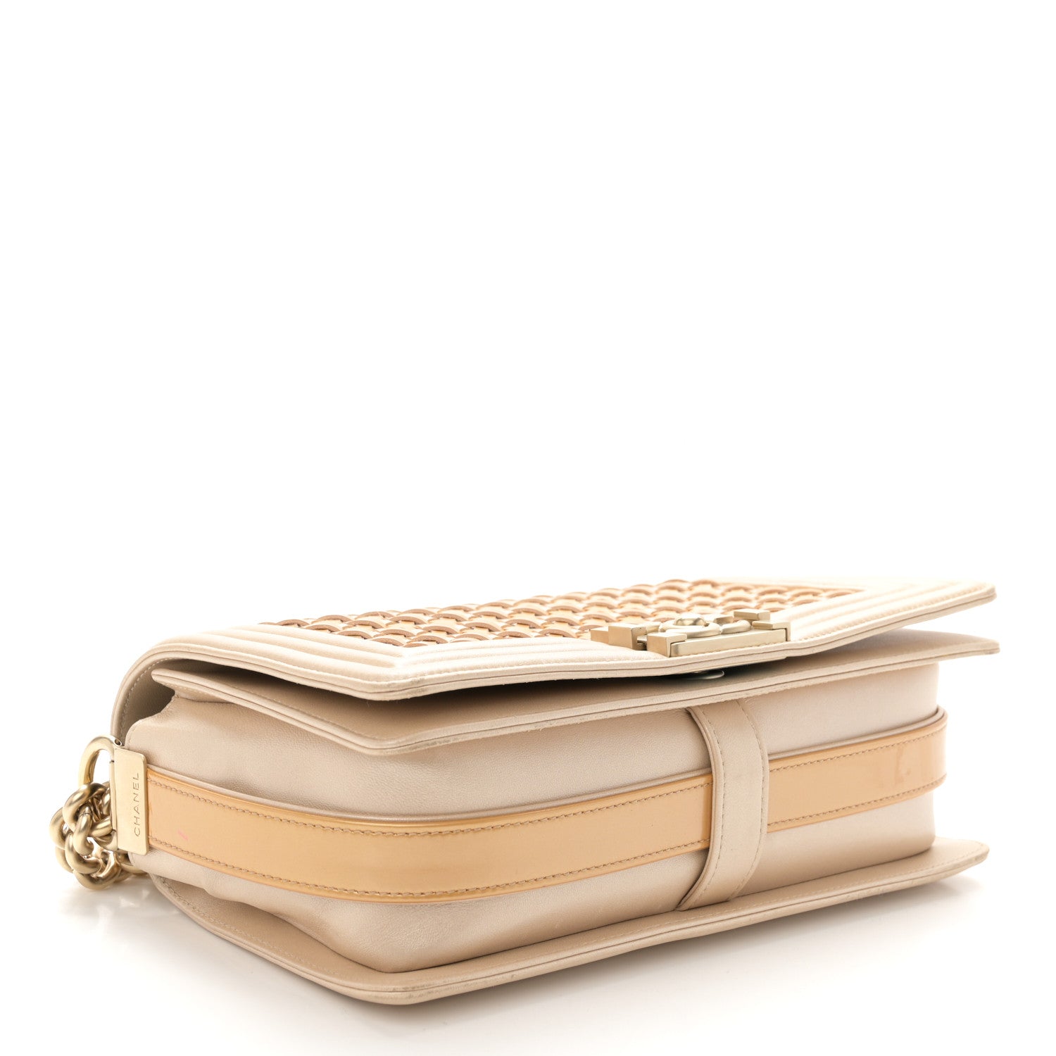 Chanel Metallic Calfskin Braided Medium Boy Flap Beige Multicolor 4 of 11