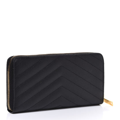 Saint Laurent Grain De Poudre Matelasse Chevron Monogram Zip Around Wallet Black 3 of 6