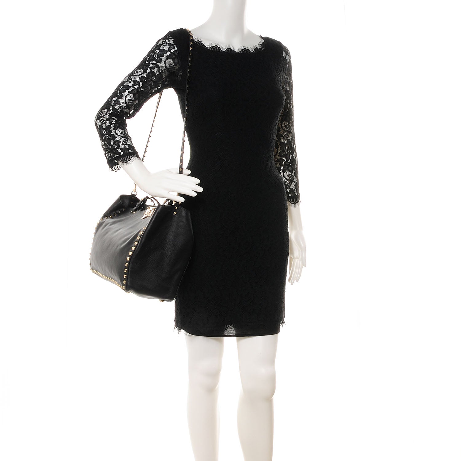 Valentino Garavani Vitello Medium Rockstud Tote Black 2 of 7