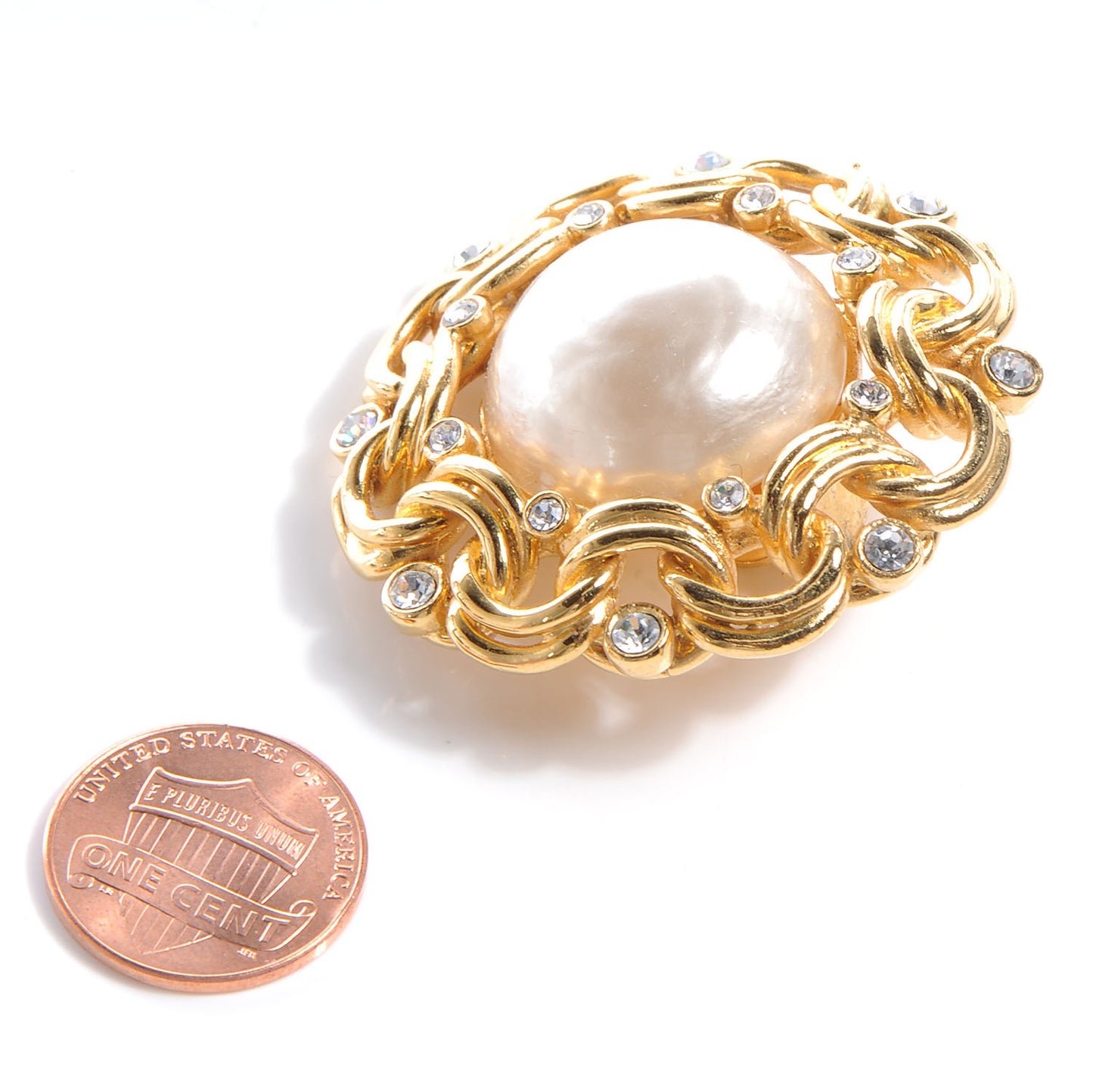 Pearl Crystal Clip On Earrings Gold