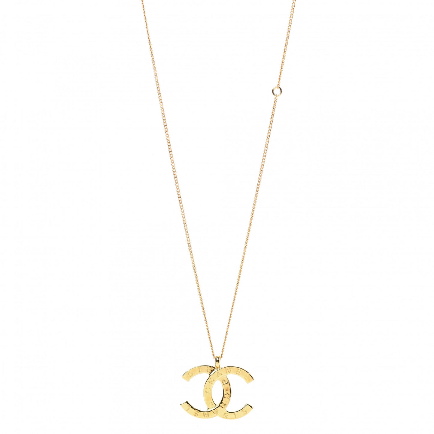 Metal CC Paris Button Necklace Gold