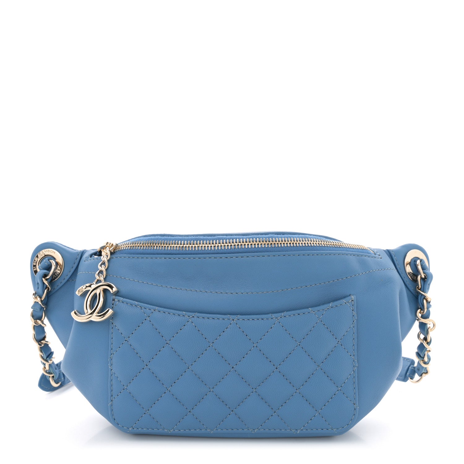 Chanel Crumpled Lambskin Quilted Waist Bag Fanny Pack Blue 1 of 10